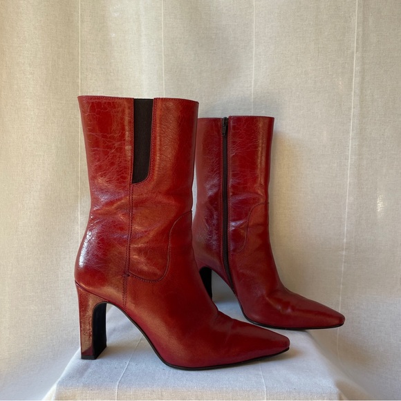 Anthropologie Cherry Red Heeled Boots - Picture 2 of 6